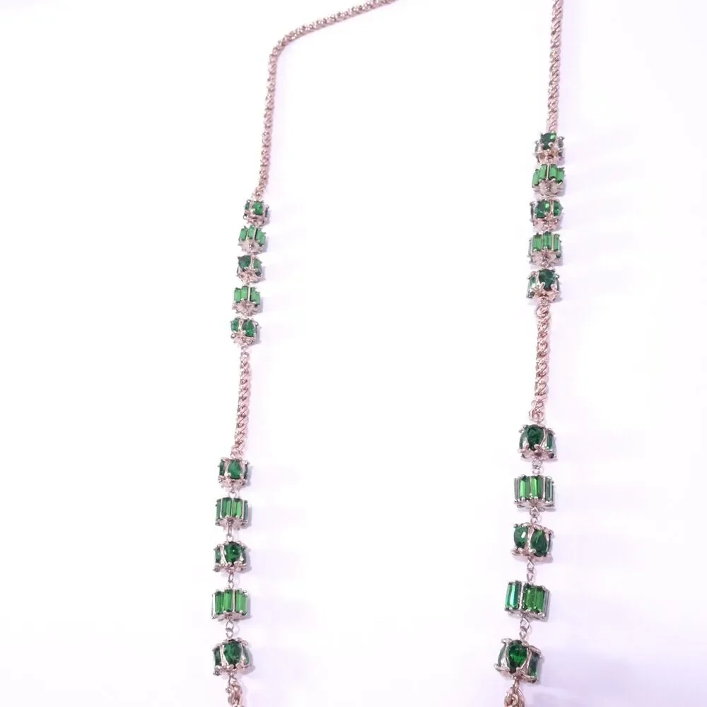 Neiman Marcus Rose Gold Chain Necklace with Green Gem Accents - Picture 2 of 9